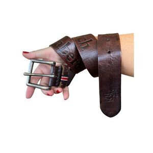 Abercrombie Spelled Out Brown Leather Belt Moose Small-Medium (24”-30”)